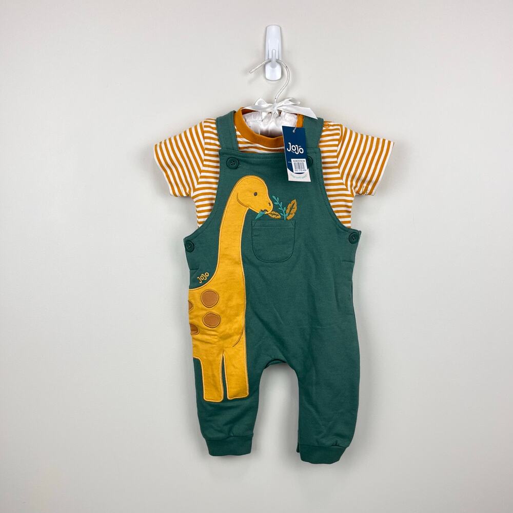 JoJo Maman Bebe Diplodocus 2-Piece Appliqué Dungarees Set 3-6 Months NWT